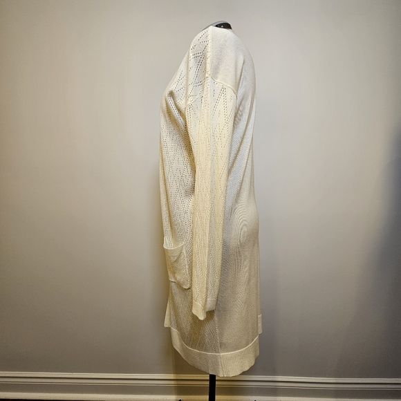 Creamy white long sleeve acrylic knit cardigan size L US - Picture 3 of 6